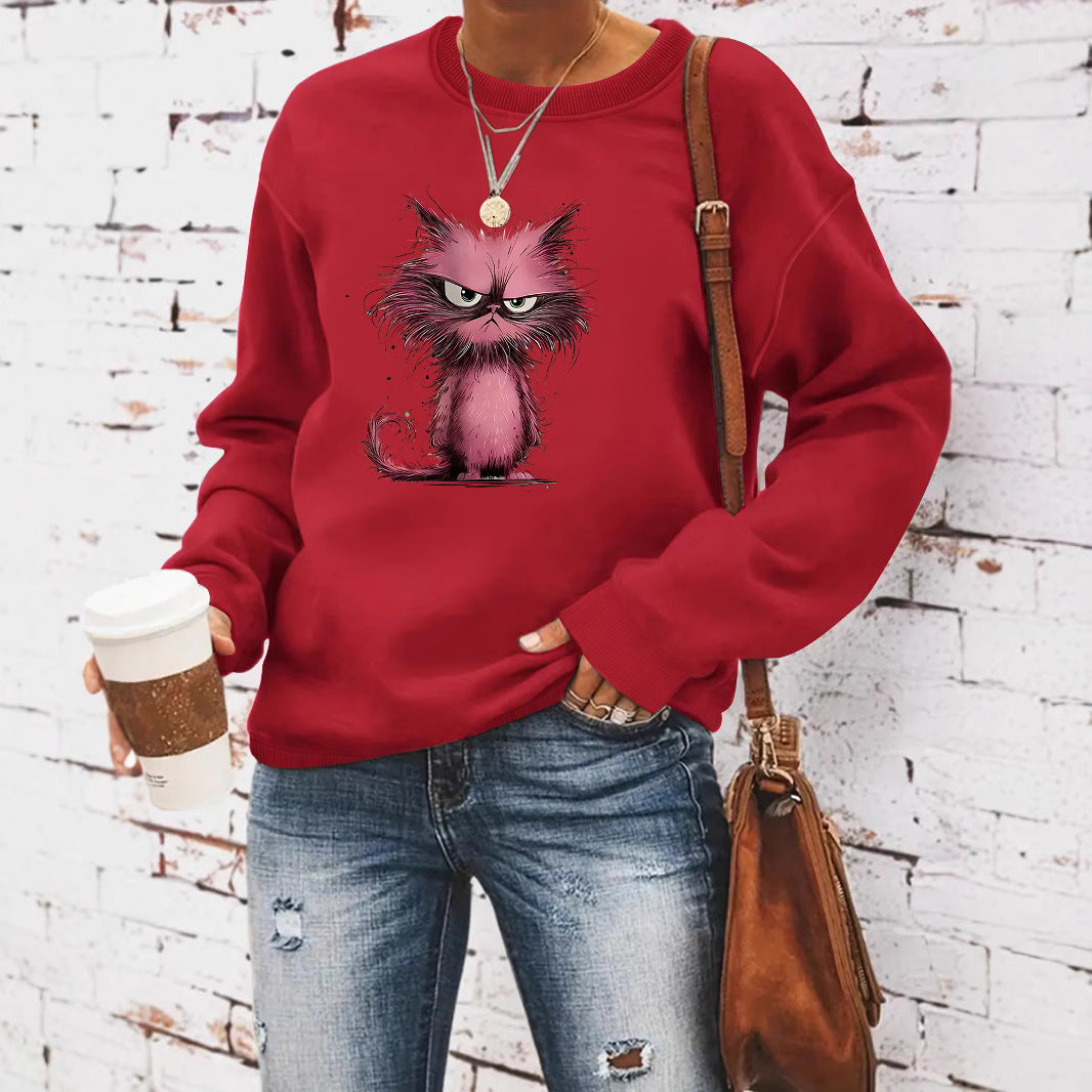 Damen Sweatshirt mit kreativem Katzenmotiv Drune