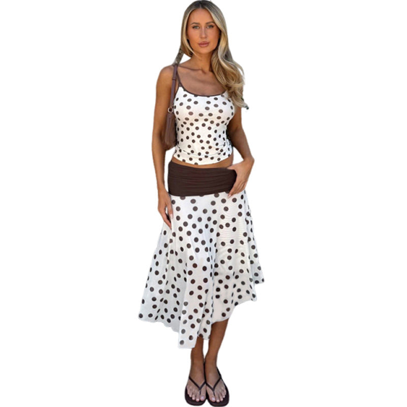 Damen Maxi Kleid mit eleganter Raffung und Punkte-Muster Drune