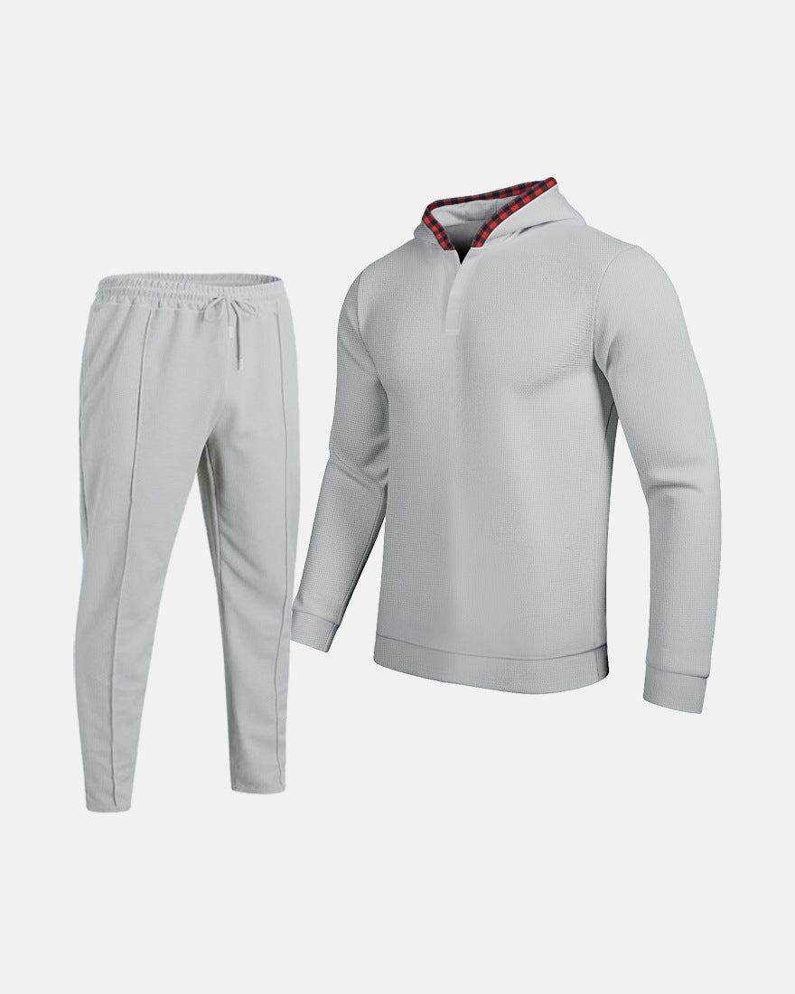 Herren Sportlicher Hoodie mit Karodetails und passtgenauen Jogginghose Drune