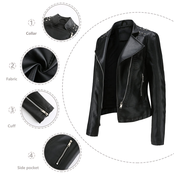 Damen nan Bikerjacke aus Kunstleder mit Nietenbesatz und asymmetrischem Reißverschluss Drune