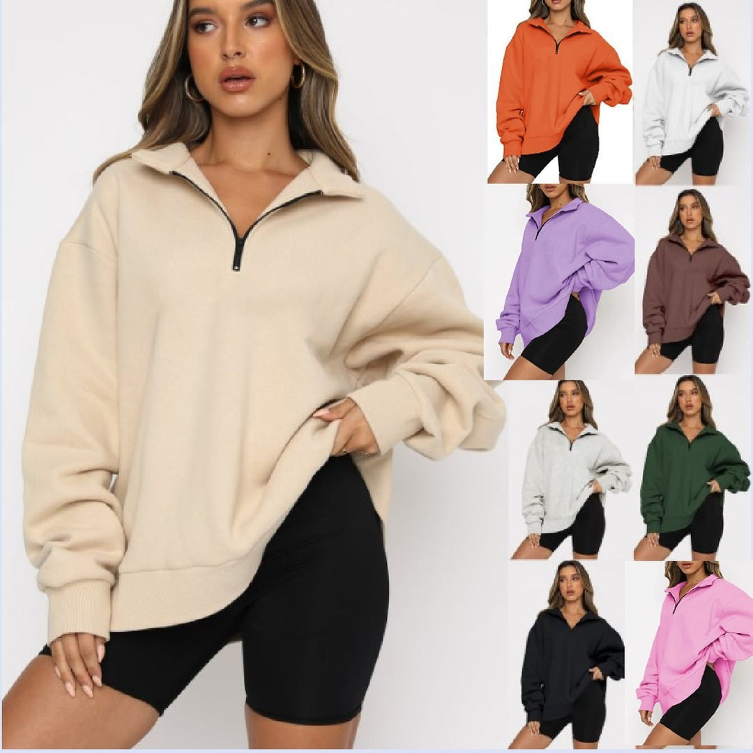 Damen Sportlicher Sweater mit Halbreißverschluss und oversized Passform Drune