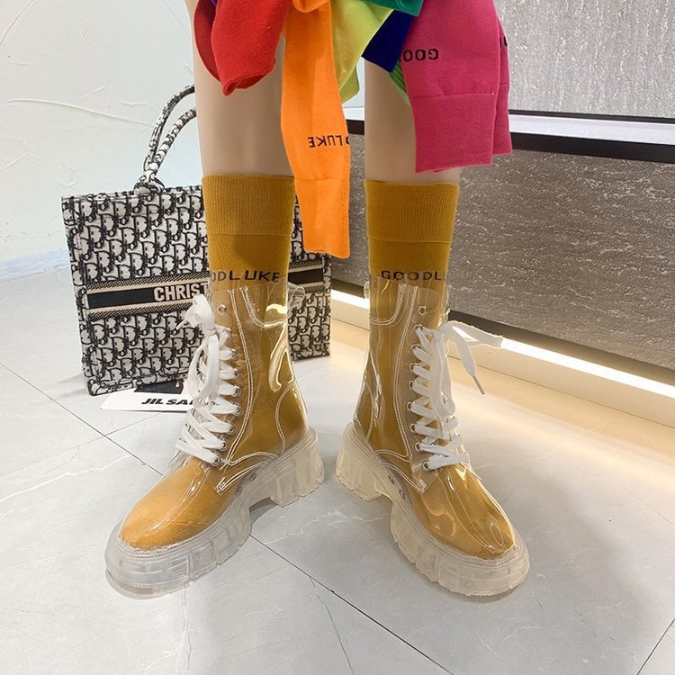 Damen Transparente Chunky Stiefel mit modischem Obermaterial und robustem Sohlenprofil Drune