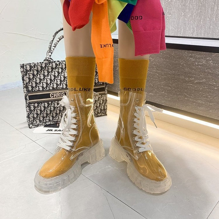 Damen Transparente Chunky Stiefel mit modischem Obermaterial und robustem Sohlenprofil Drune