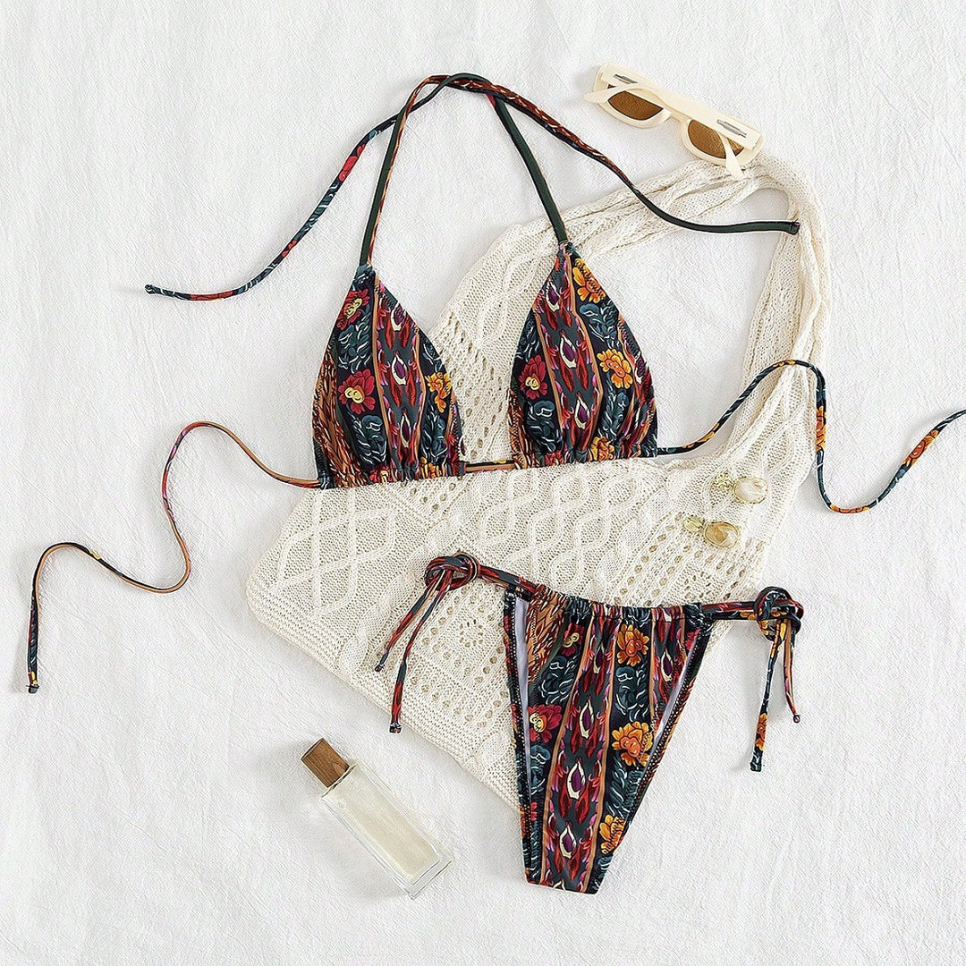 Damen Triangel-Bikini mit floralem Muster Drune