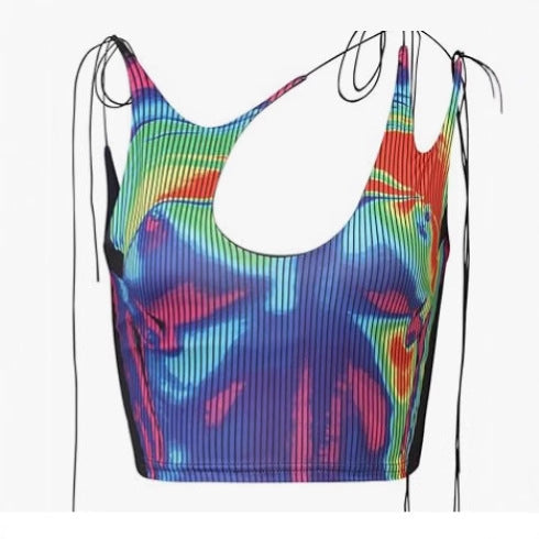 Damen sportliches Crop-Top mit asymmetrischem Design und feinen Schnürdetails Drune