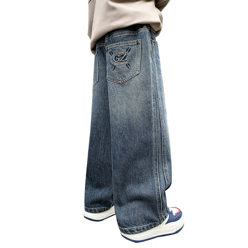 Damen weite Denim-Hose mit tiefem Bund Drune