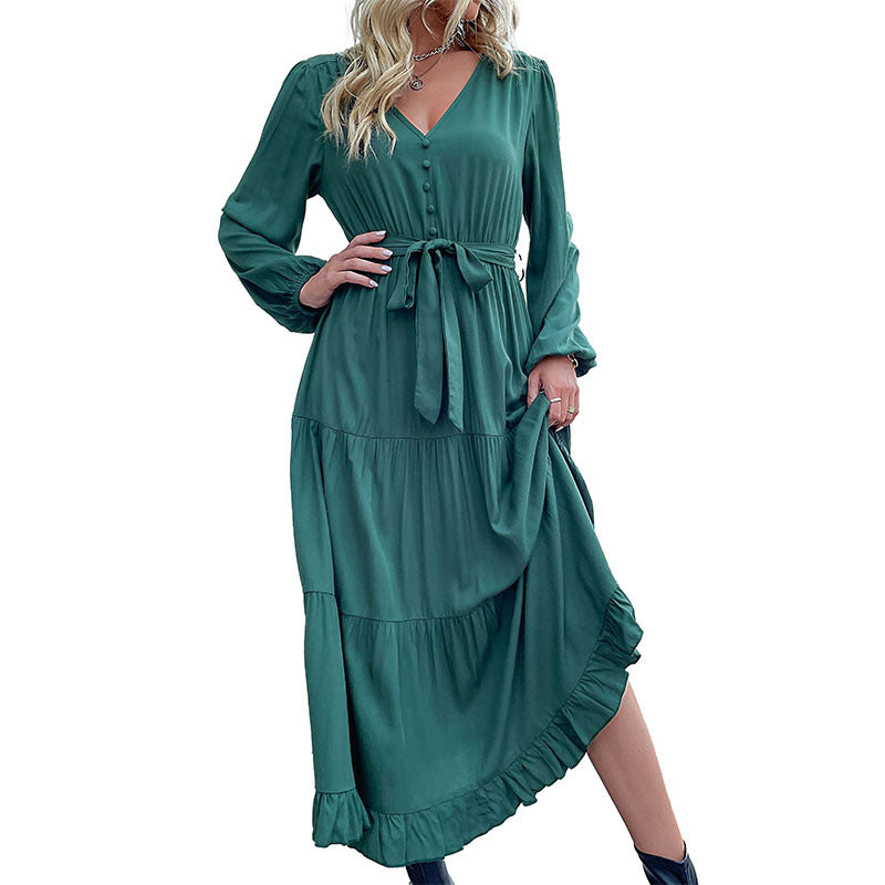 Damen Maxikleid mit eleganter Wickeloptik und voluminösen Ärmeln Drune