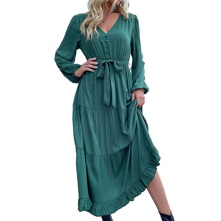 Damen Maxikleid mit eleganter Wickeloptik und voluminösen Ärmeln Drune
