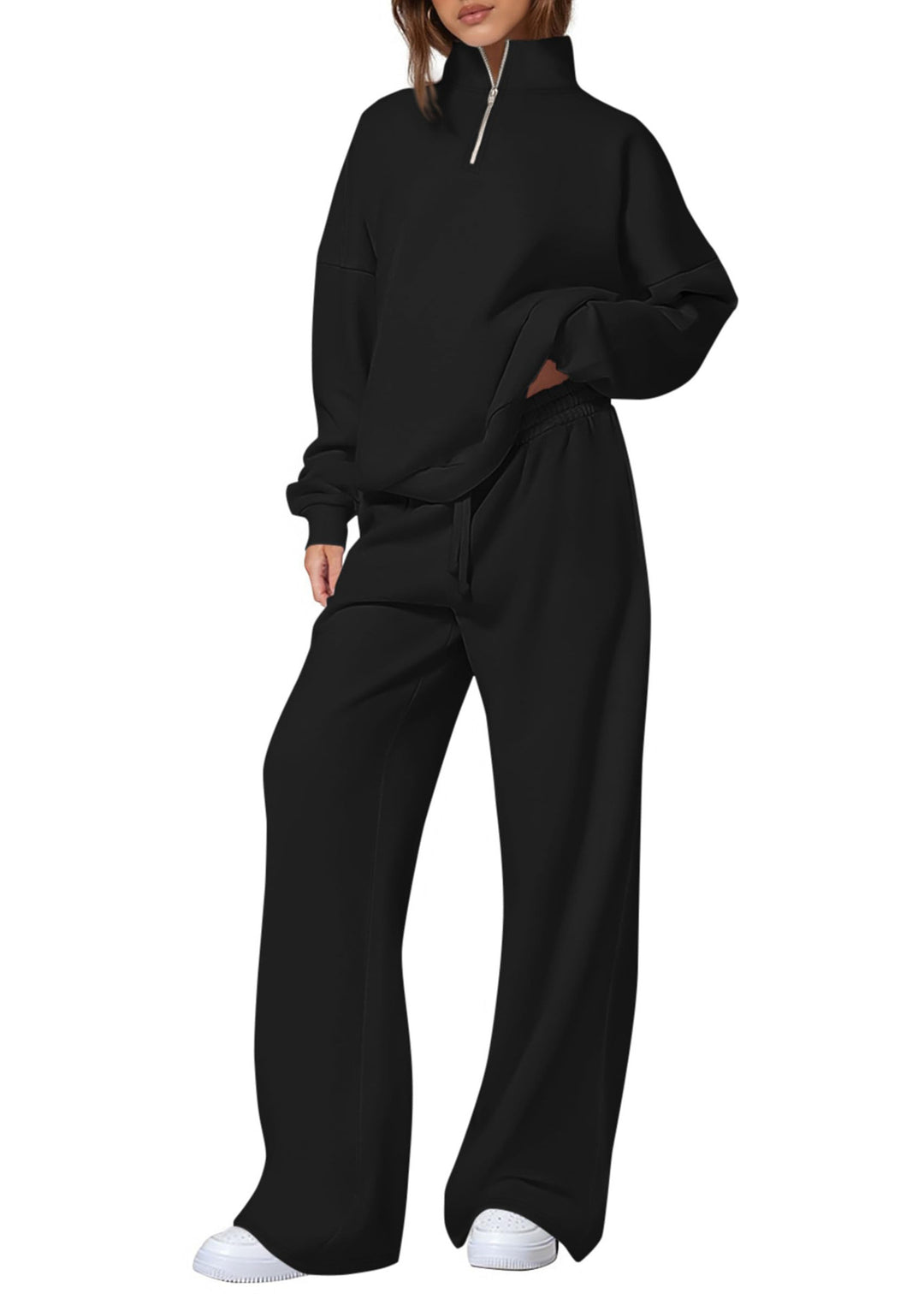 Damen lässiger Sweatpants-Set mit Stehkragen und Reißverschluss Drune
