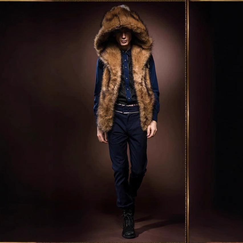 Herren Elegante Kunstpelz-Weste mit tiefem Kragen und luxuriösem Design Drune