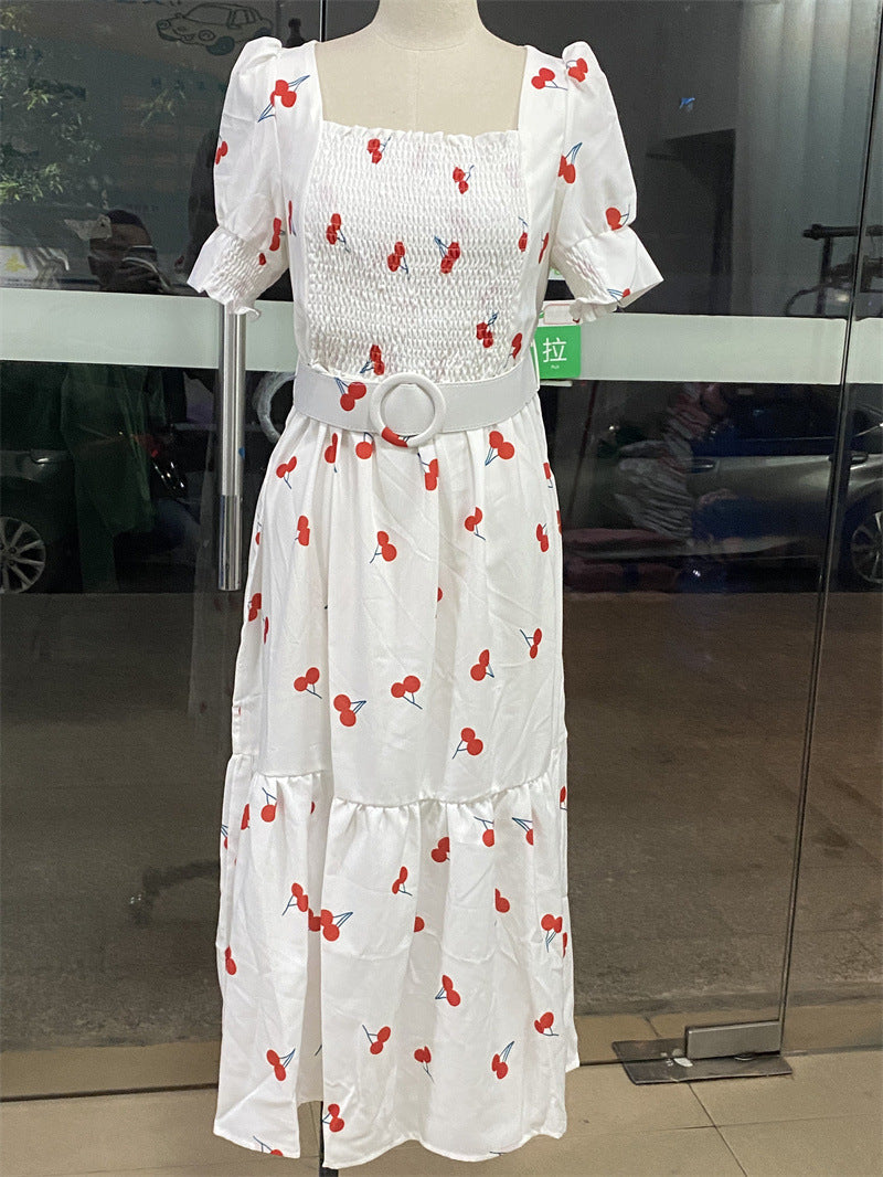 Drune | Bedrucktes, taillenbetontes U-Ausschnitt Elegantes Kleid