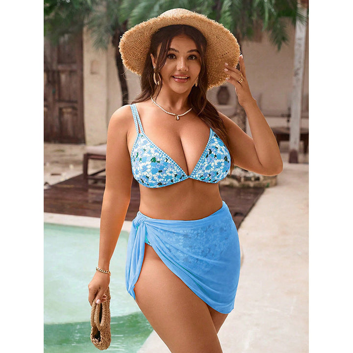 Damen Triangel-Bikini mit verspieltem Flower-Design und elegantem Wickelrock Drune