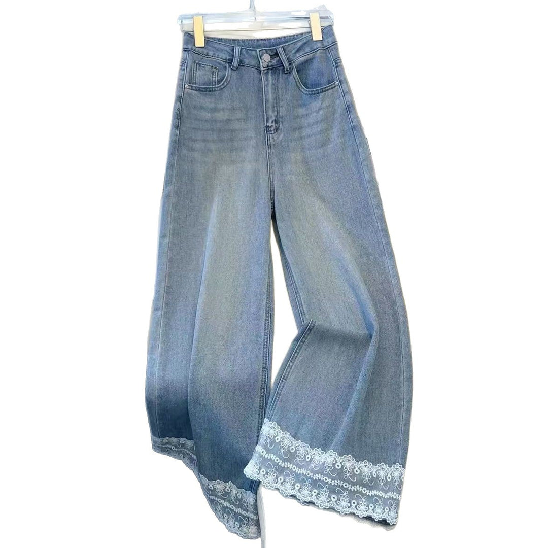 Damen Weitgeschnittene Jeans mit zartem Spitzenbesatz Drune