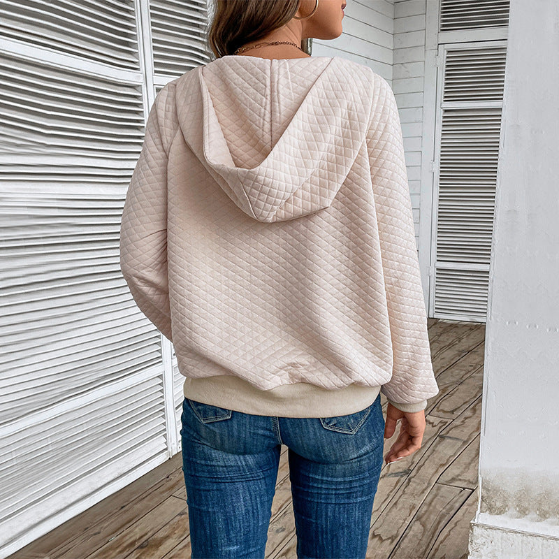 Damen modischer Sweatpullover mit Reißverschluss und Piqué-Muster Drune
