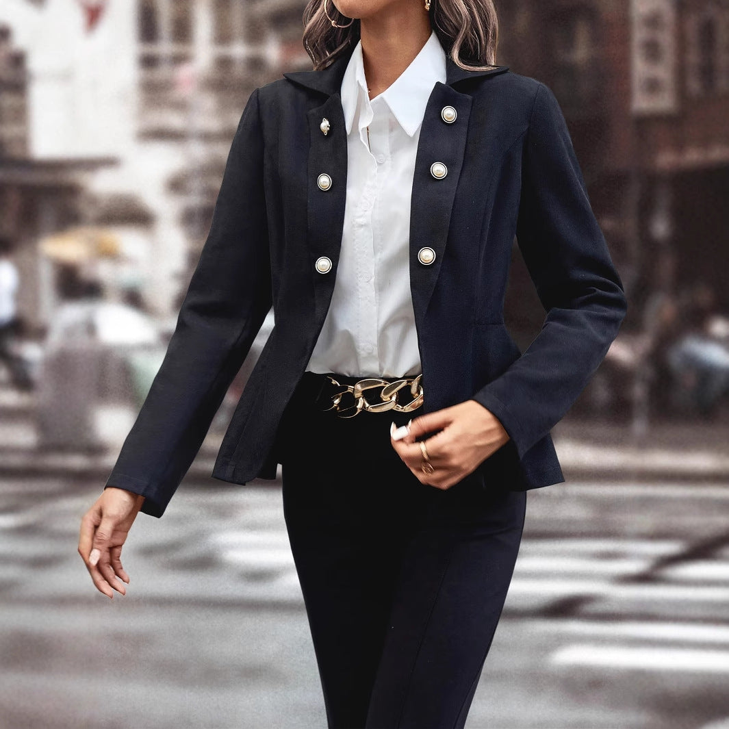Damen elegante Bikerjacke mit Knöpfen und taillierter Silhouette Drune