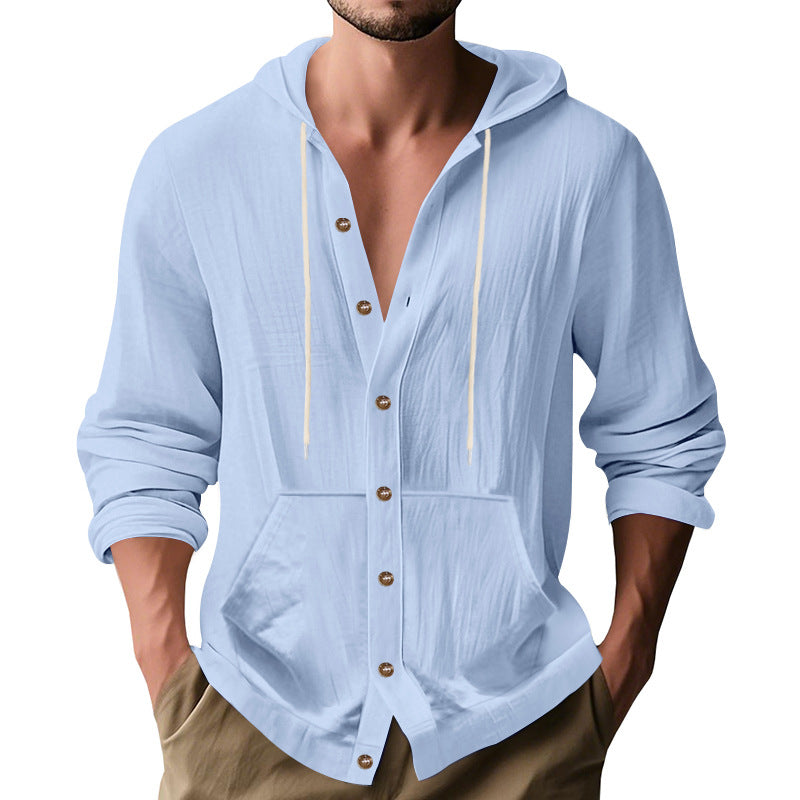 Herren lässiger Kapuzenpullover mit Knopfleiste und praktischen Taschen Drune