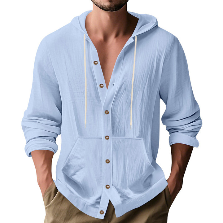 Herren lässiger Kapuzenpullover mit Knopfleiste und praktischen Taschen Drune