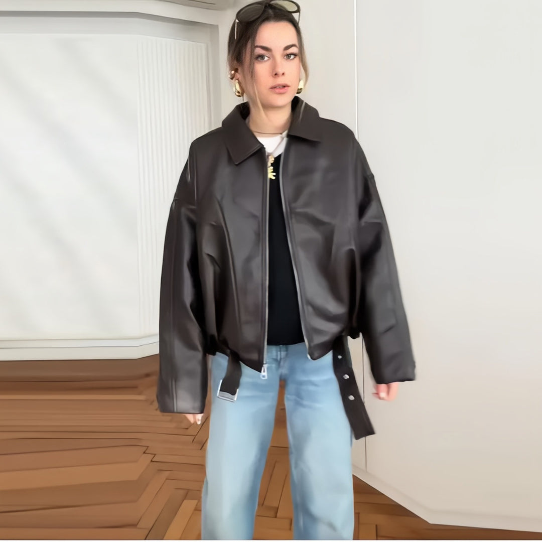 Damen Oversized Kunstlederjacke mit großzügigem Schnitt und modischen Details Drune