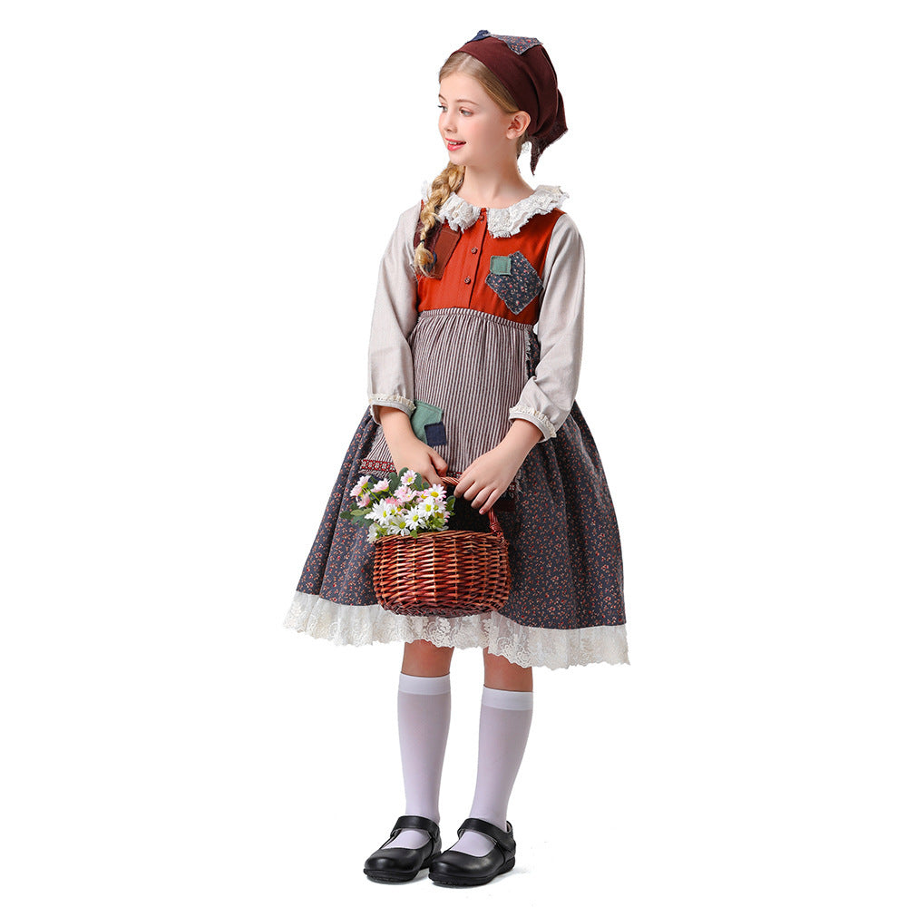 Damen nan vintageinspiriertes Rüschenkleid mit abnehmbarer Schürze und Spitzenbesatz Drune