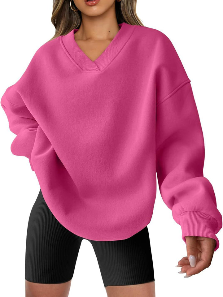 Damen Oversize Sweatshirt mit V-Ausschnitt Drune