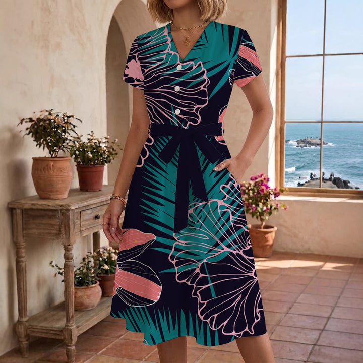 Damen Midi-Kleid mit floralem Design und bequemer Passform Drune