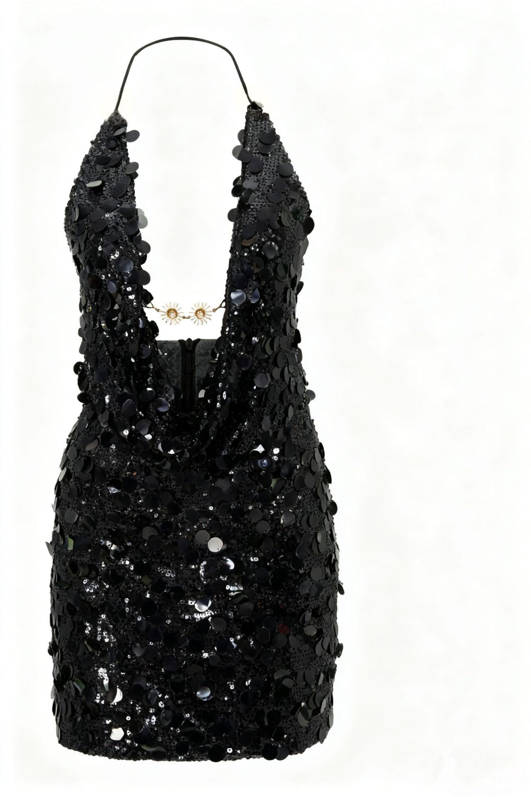 Damen Glitzerndes Minikleid mit tiefem V-Ausschnitt und Troddel-Applikationen Drune