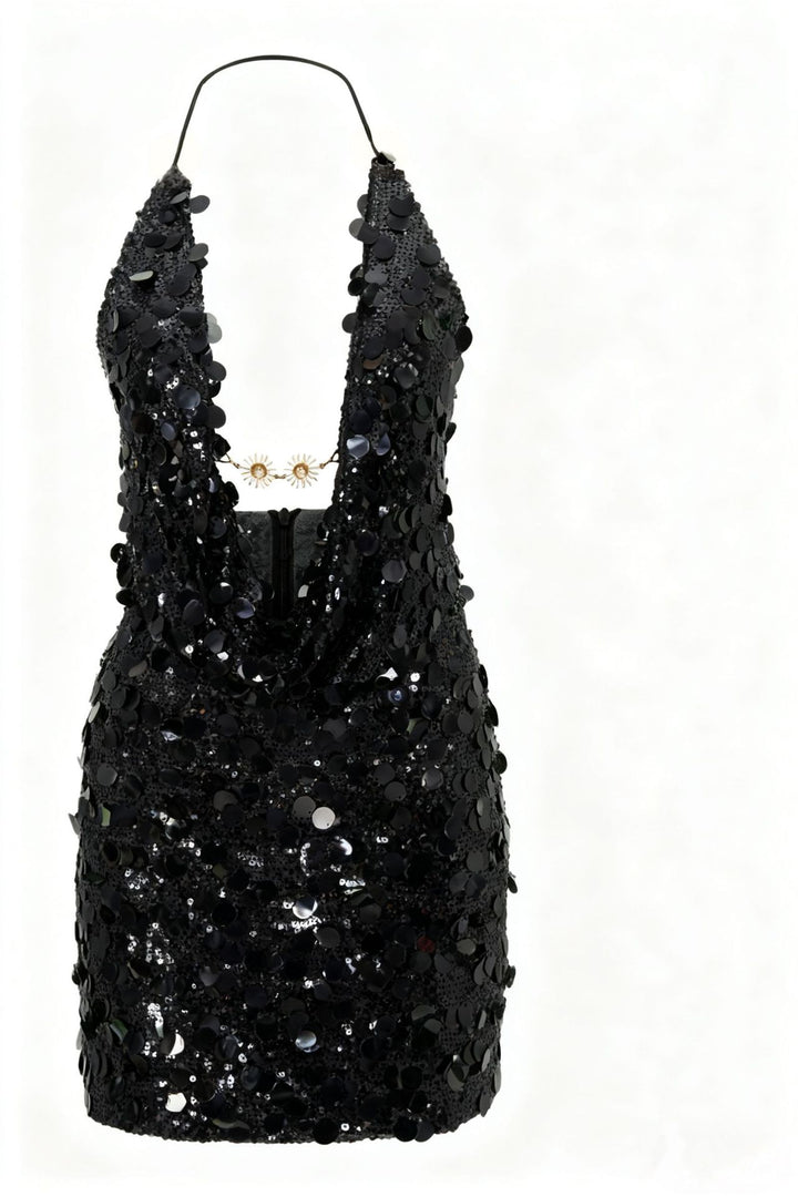 Damen Glitzerndes Minikleid mit tiefem V-Ausschnitt und Troddel-Applikationen Drune