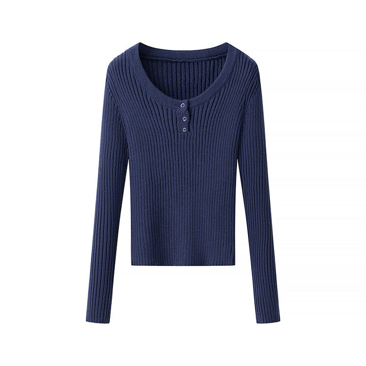 Damen Langärmliges Ripp-T-Shirt mit Knopfleiste Drune