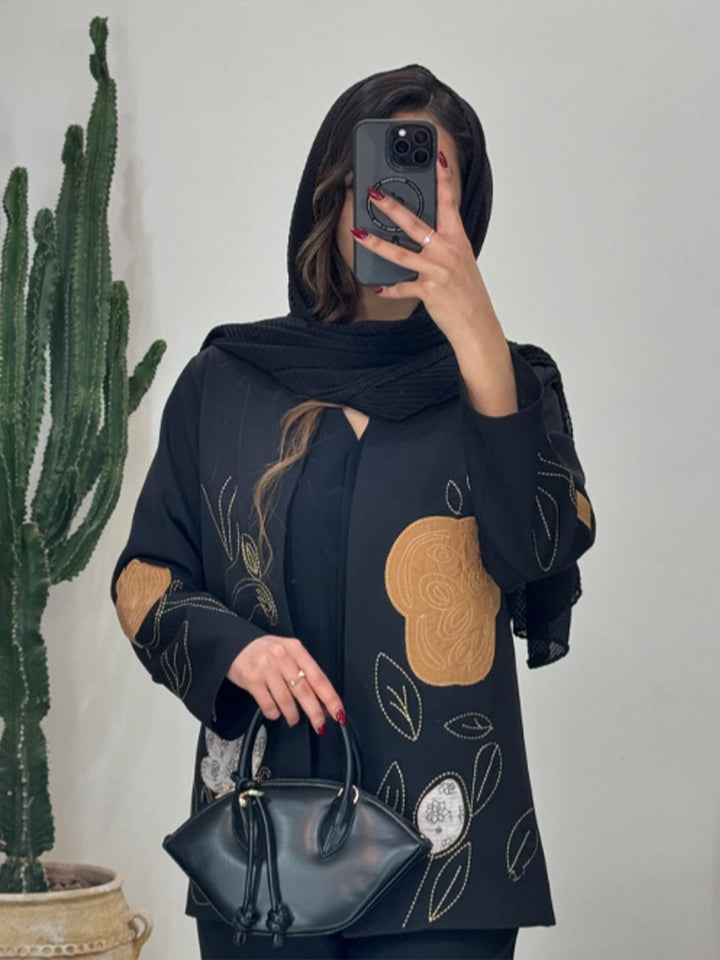 Damen modische Blazerjacke mit floralen Stickereien Drune