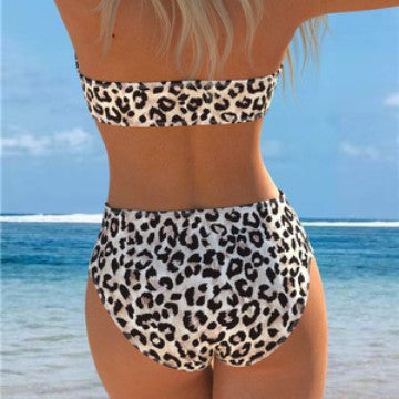 Damen Bandeau-Bikini mit hohem Taillenschnitt und stilvollem Leopardenmuster Drune