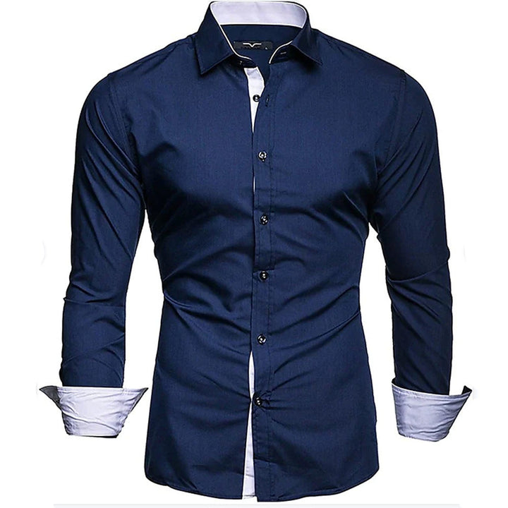 Herren elegantes Langarmhemd mit kontrastierenden Manschetten Drune