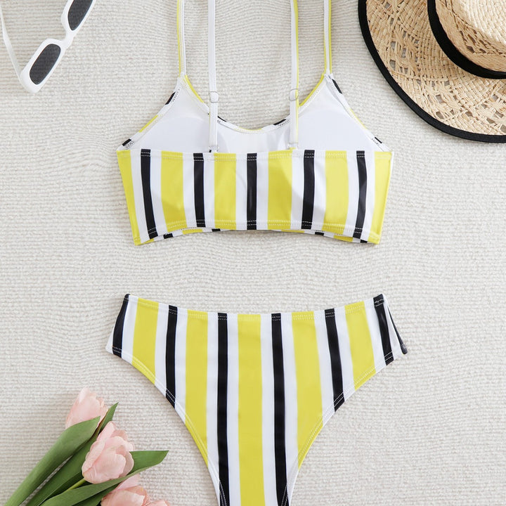 Damen Bikini-Set mit modischem Knoten und buntem Streifenmuster Drune