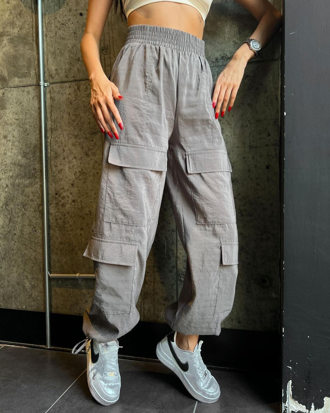 Damen Cargo-Hose mit elastischem hohen Bund und praktischen Taschen Drune