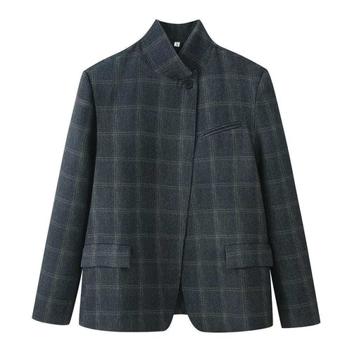 Damen elegante kariert Blazerjacke Drune