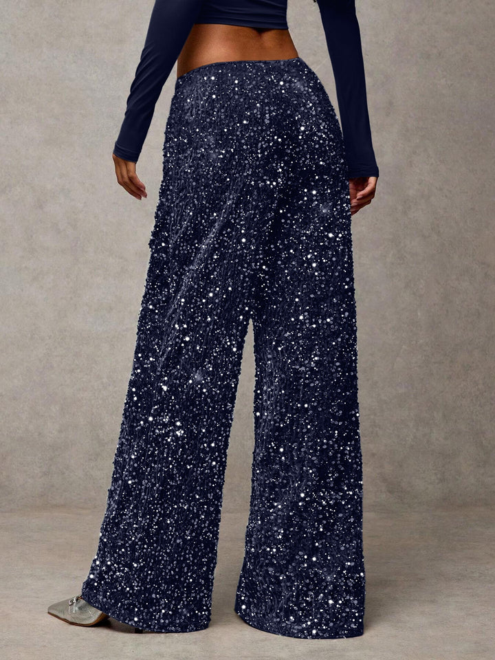 Damen extravagante Palazzohose mit Paillettenbesatz Drune