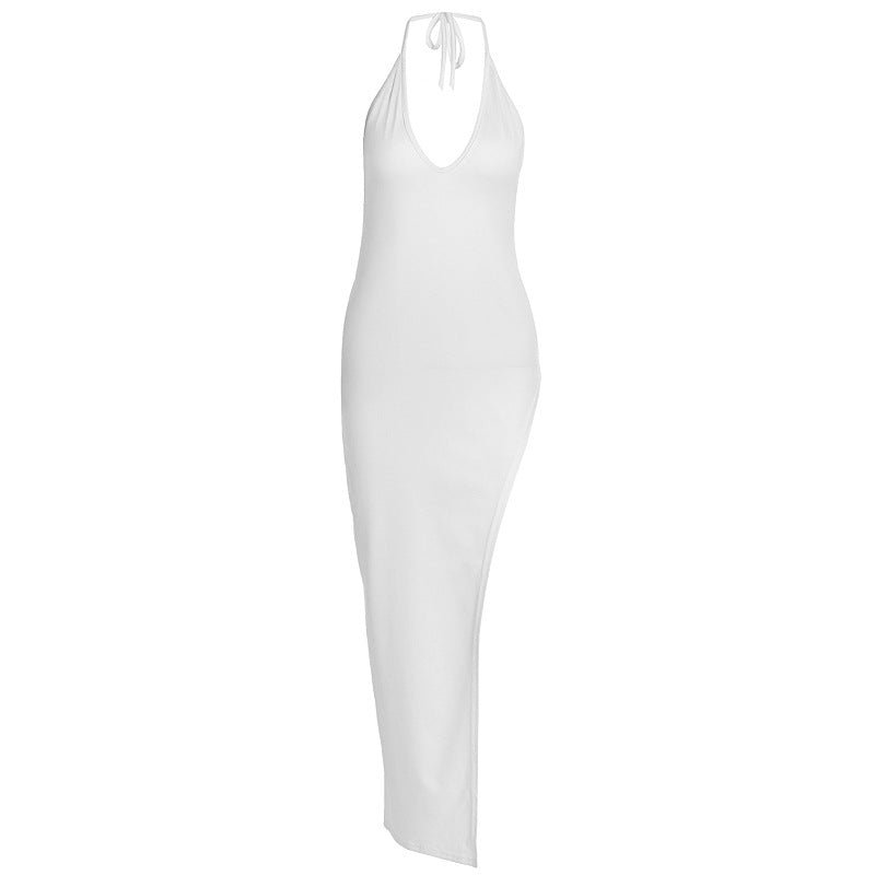 Damen atemberaubendes Maxikleid mit raffiniertem V-Ausschnitt und hohem Schlitz Drune