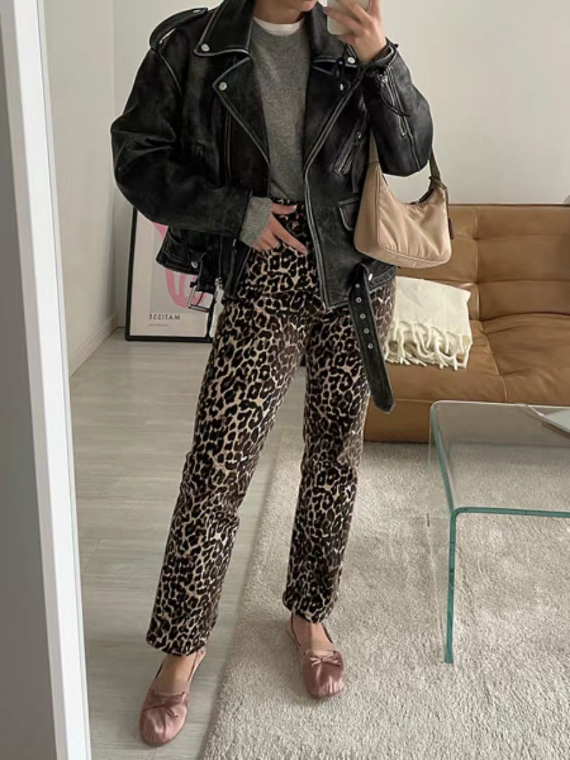 Damen Lederjacke im Biker-Stil mit Volumenärmeln und asymmetrischem Reißverschluss Drune