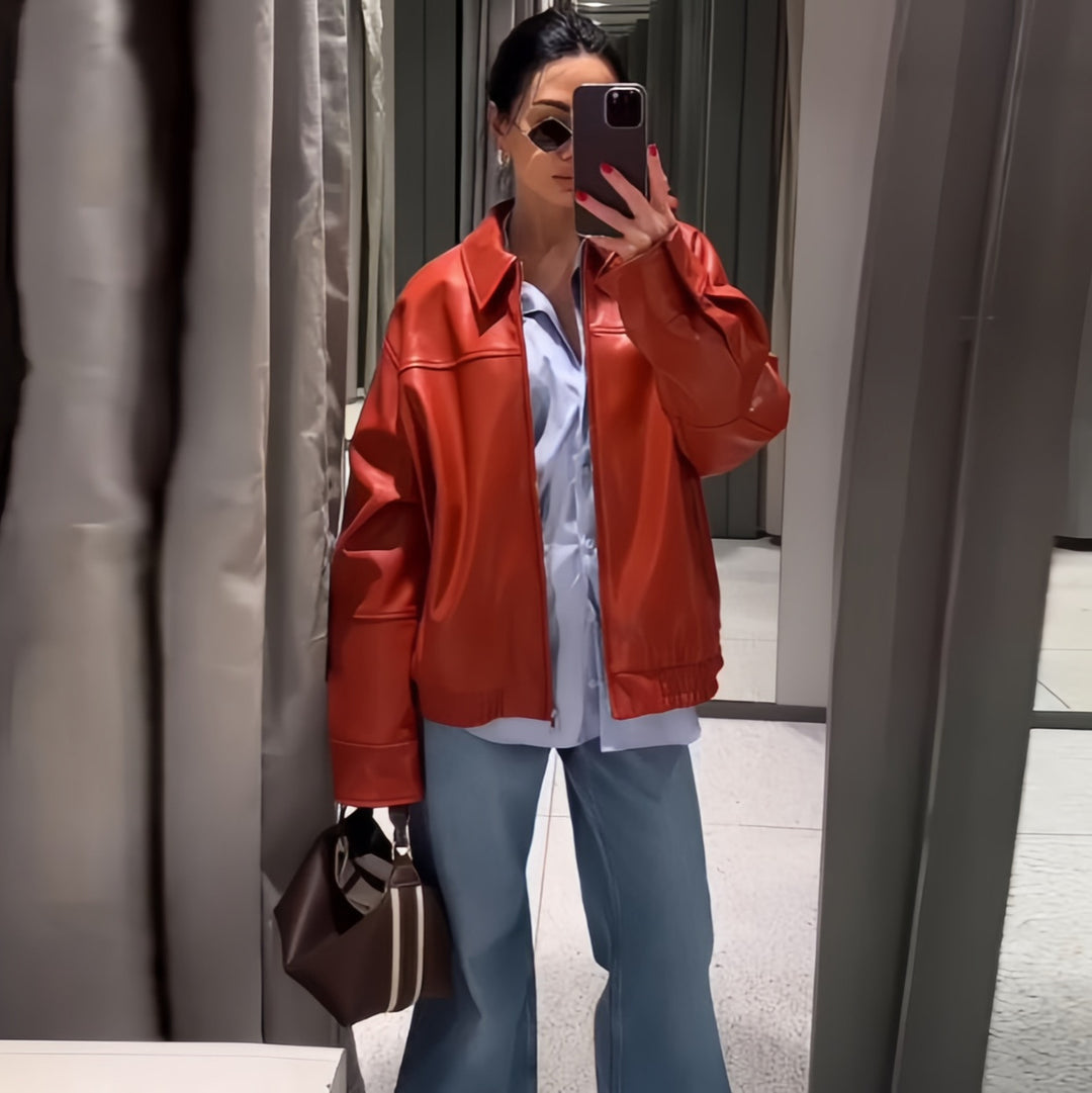 Damen Oversized Kunstlederjacke mit großzügigem Schnitt und modischen Details Drune