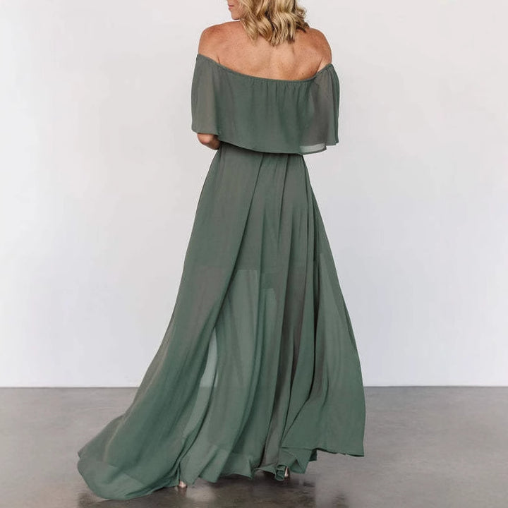 Damen elegantes Maxi-Kleid mit Off-Shoulder Design und seitlichem Schlitz Drune