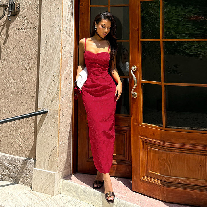 Damen figurbetontes Spitzenkleid mit Herz-Ausschnitt und Spaghetti-Trägern Drune