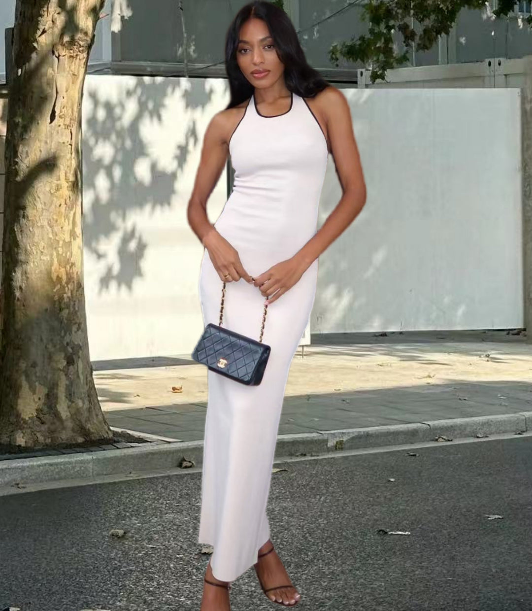 Damen Elegantes Maxikleid mit tiefem V-Ausschnitt und seitlichem Schlitz Drune