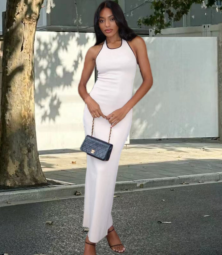 Damen Elegantes Maxikleid mit tiefem V-Ausschnitt und seitlichem Schlitz Drune
