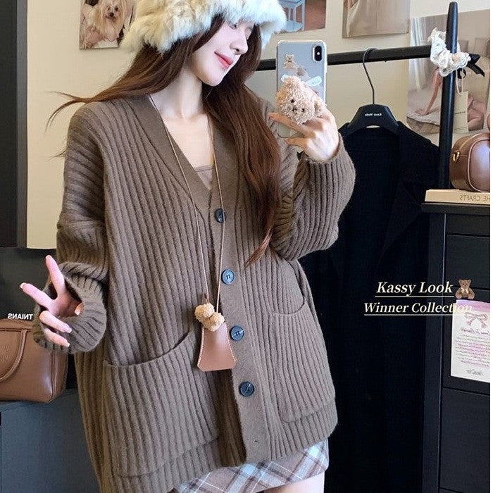 Damen Grobstrickjacke mit komfortablem Schnitt und praktischen Taschen Drune