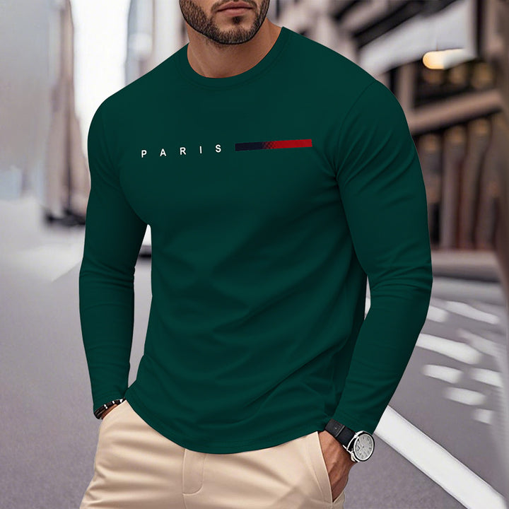 Herren Langarm T-Shirt mit modernem Paris-Druck und elastischem Saum Drune