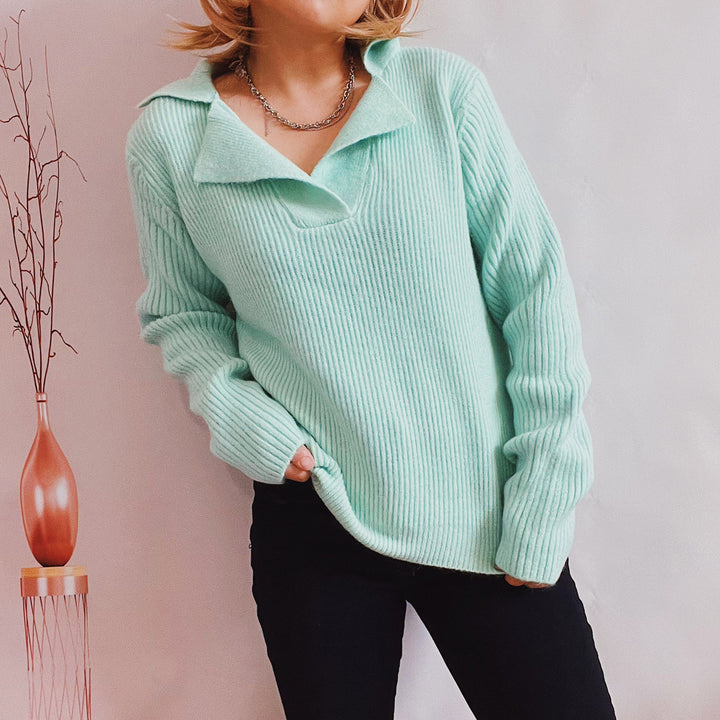 Damen lässiger Pullover mit modernem Rippdesign Drune