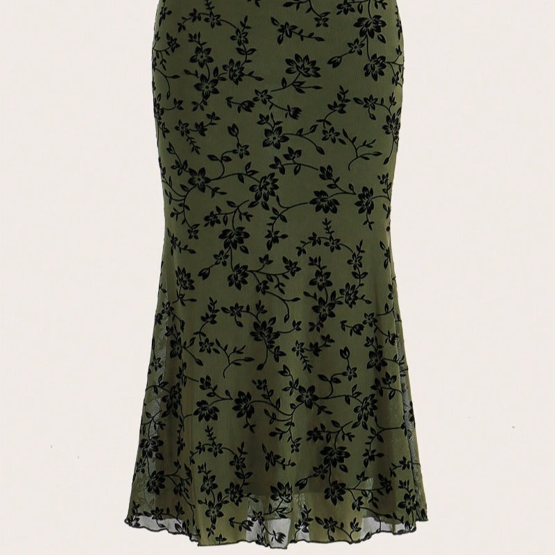 Damen Eleganter Maxirock mit floralem Design und leichtem Stoff Drune
