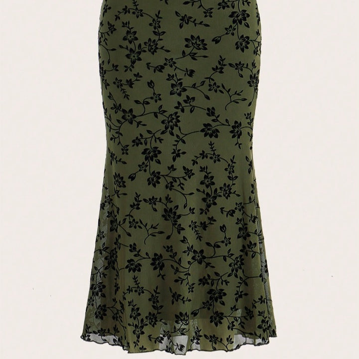 Damen Eleganter Maxirock mit floralem Design und leichtem Stoff Drune