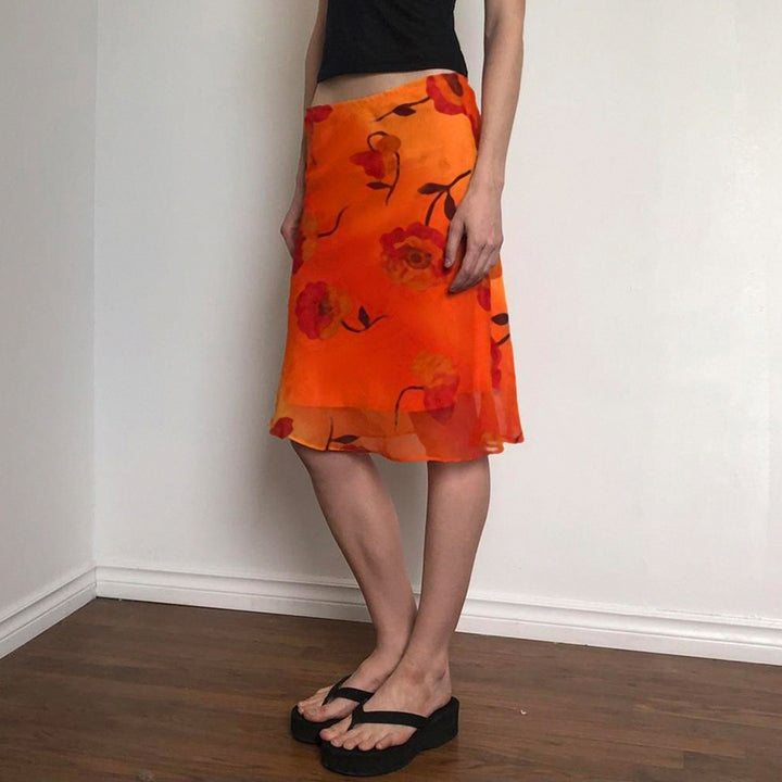 Damen schwingender Sommerrock mit floralen Mustern und leichtem Stoff Drune