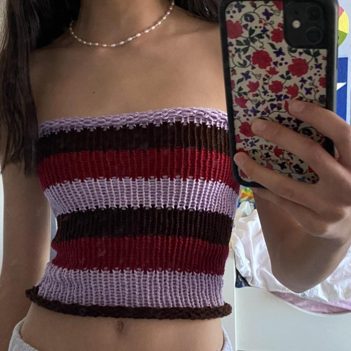 Damen Bandeau Oberteil mit bunten Streifen Drune