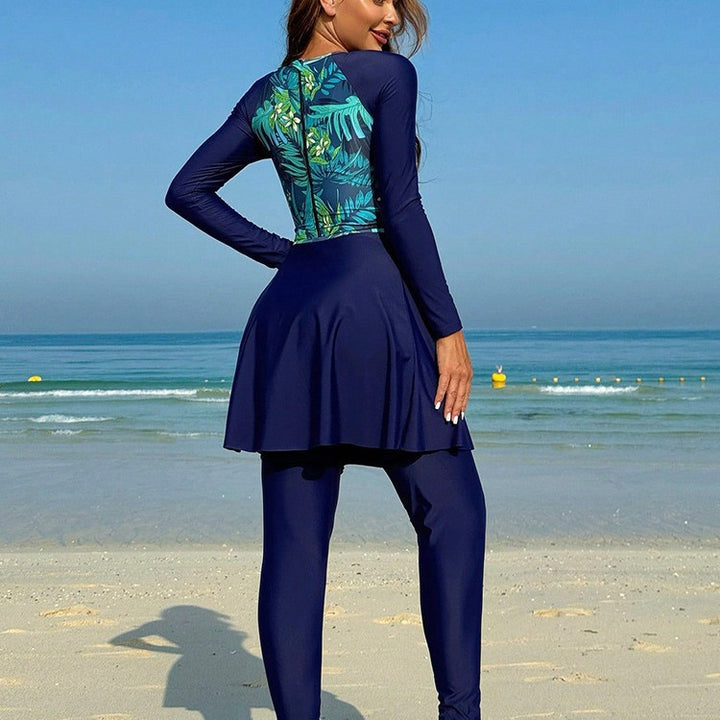 Damen Sportlicher Badeanzug mit Rock und Langarm Drune